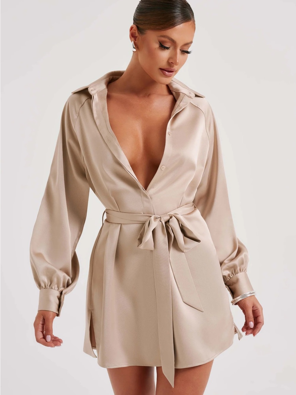 Satin Shirt Dress NWT with Waist Tie